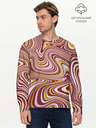 Мужской лонгслив базовый / Красно-золотые разводы красок паттерн