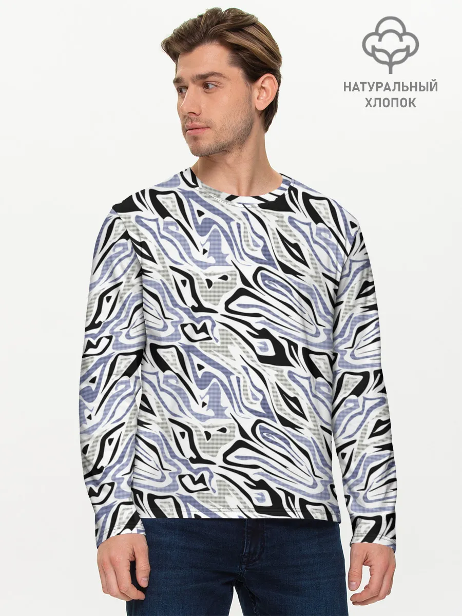 Мужской лонгслив базовый / Абстрактный сиренево-черный