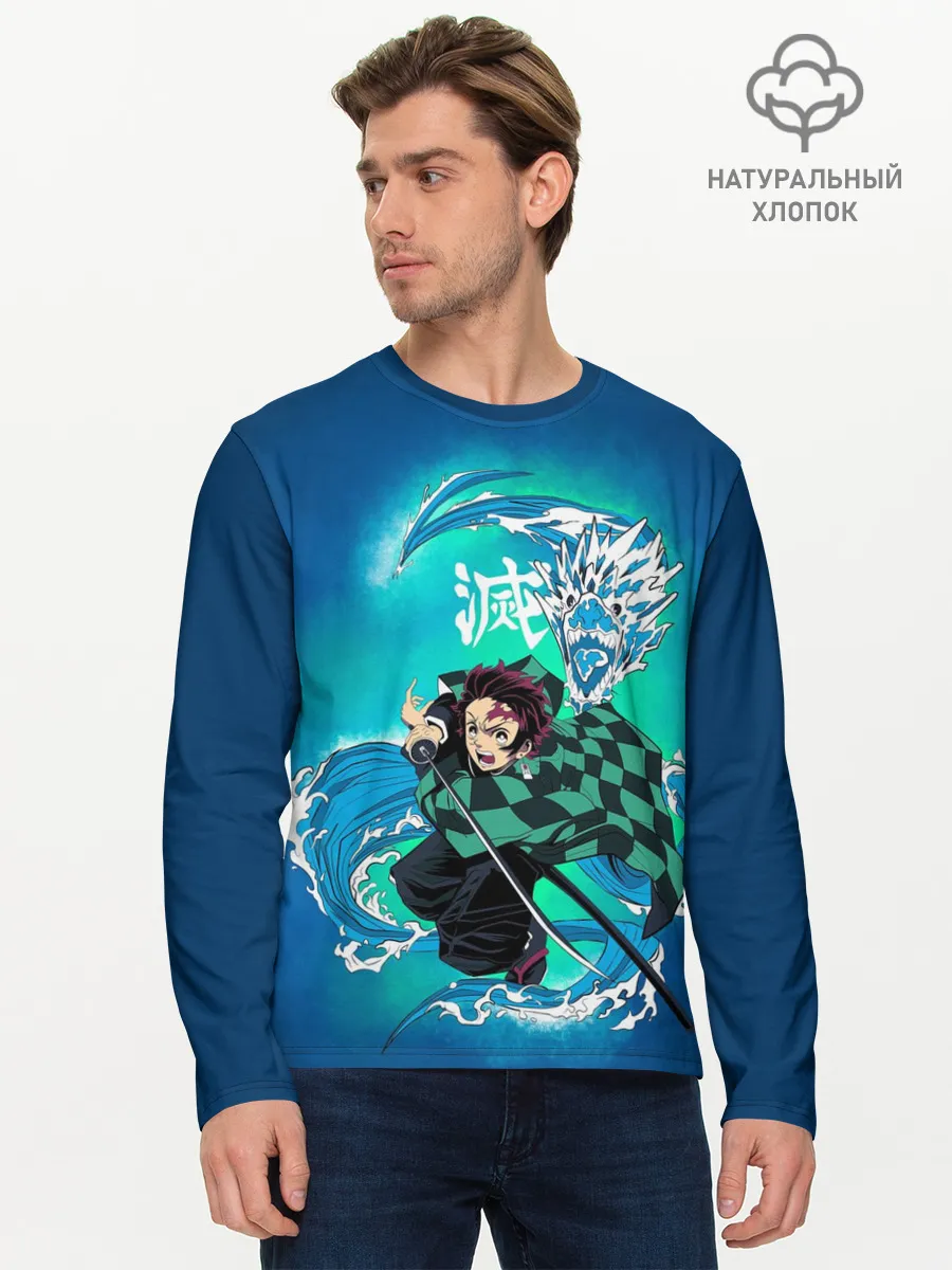 Мужской лонгслив базовый / Тандзиро Камадо с мечом
