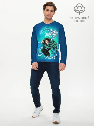Мужской лонгслив базовый / Тандзиро Камадо с мечом