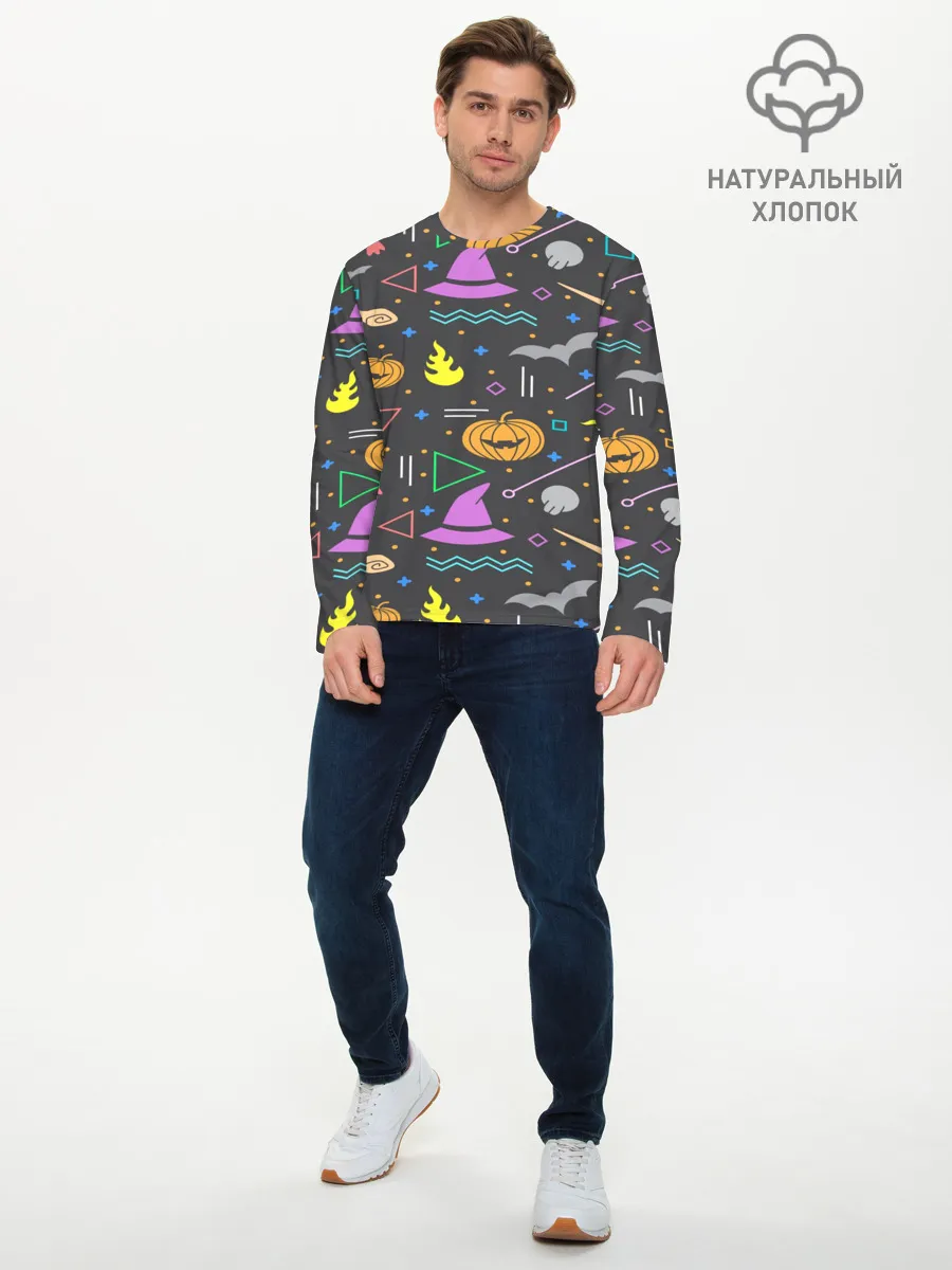 Мужской лонгслив базовый / Уютный Halloween
