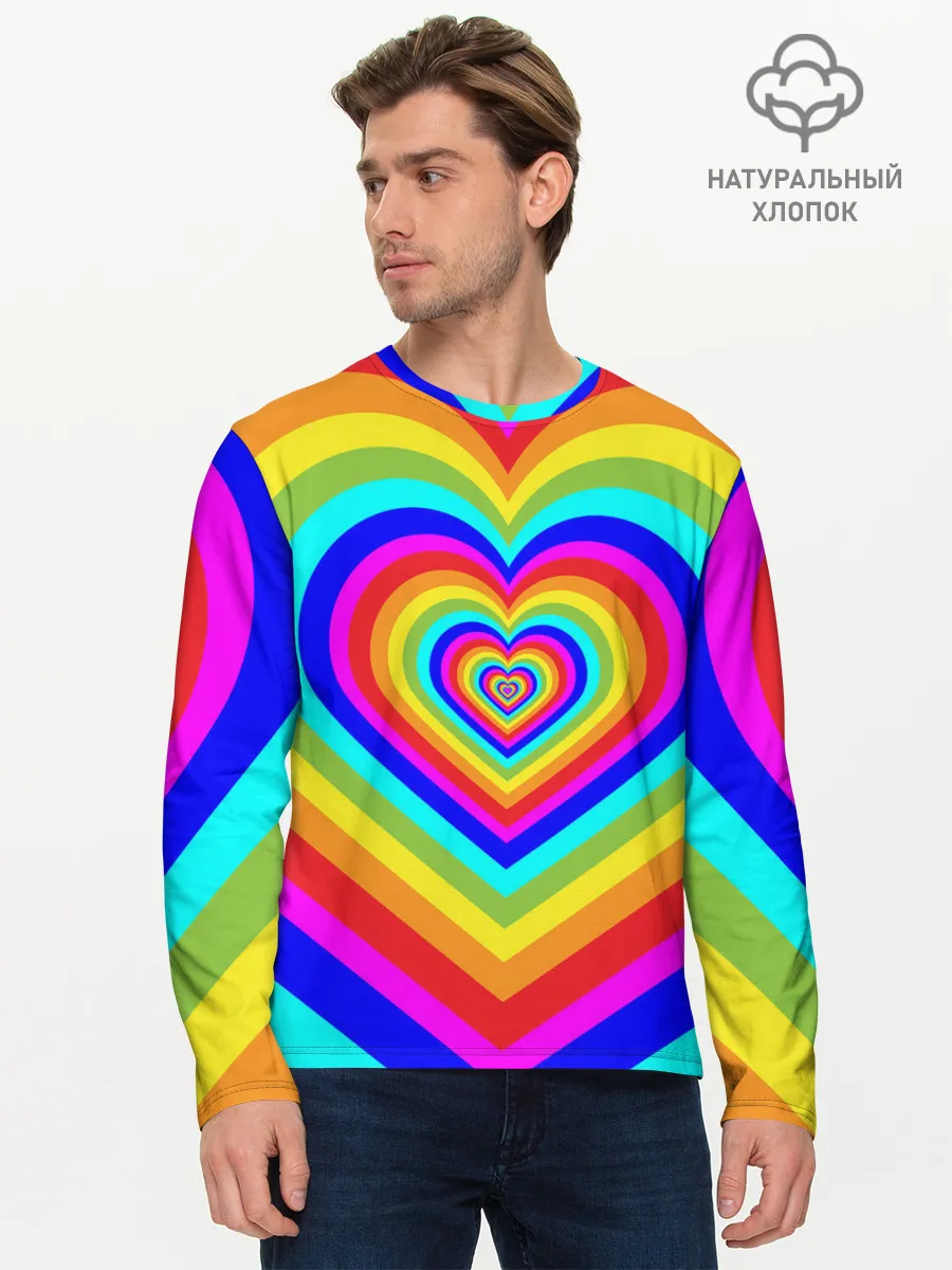 Мужской лонгслив базовый / Цветные сердца | Colored hearts