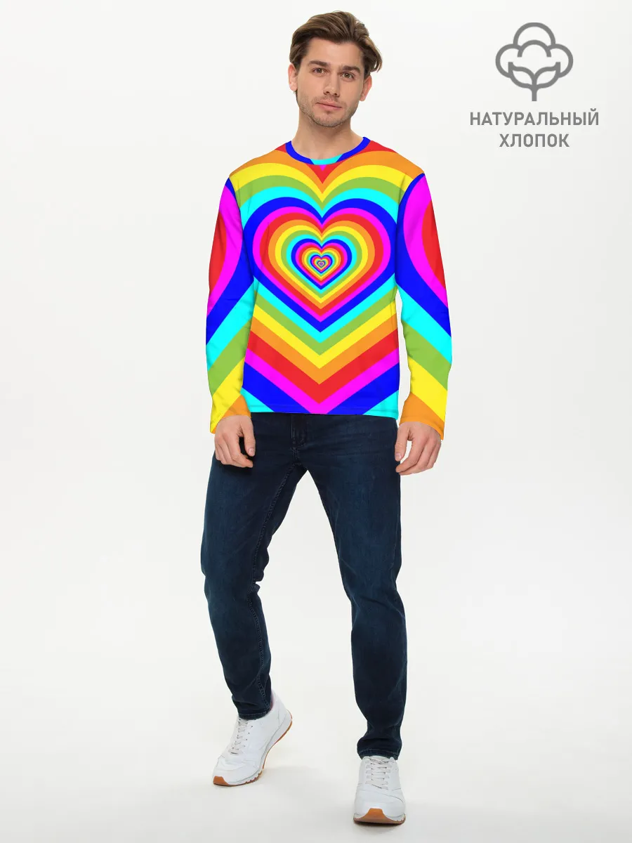 Мужской лонгслив базовый / Цветные сердца | Colored hearts