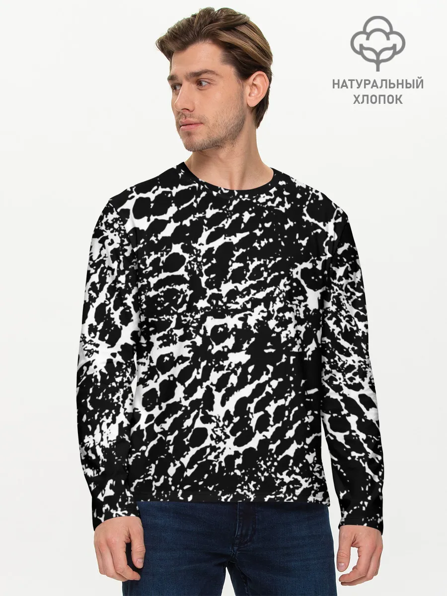 Мужской лонгслив базовый / Хаос белого на черном