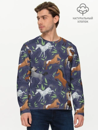 Мужской лонгслив базовый / Лошадки узор