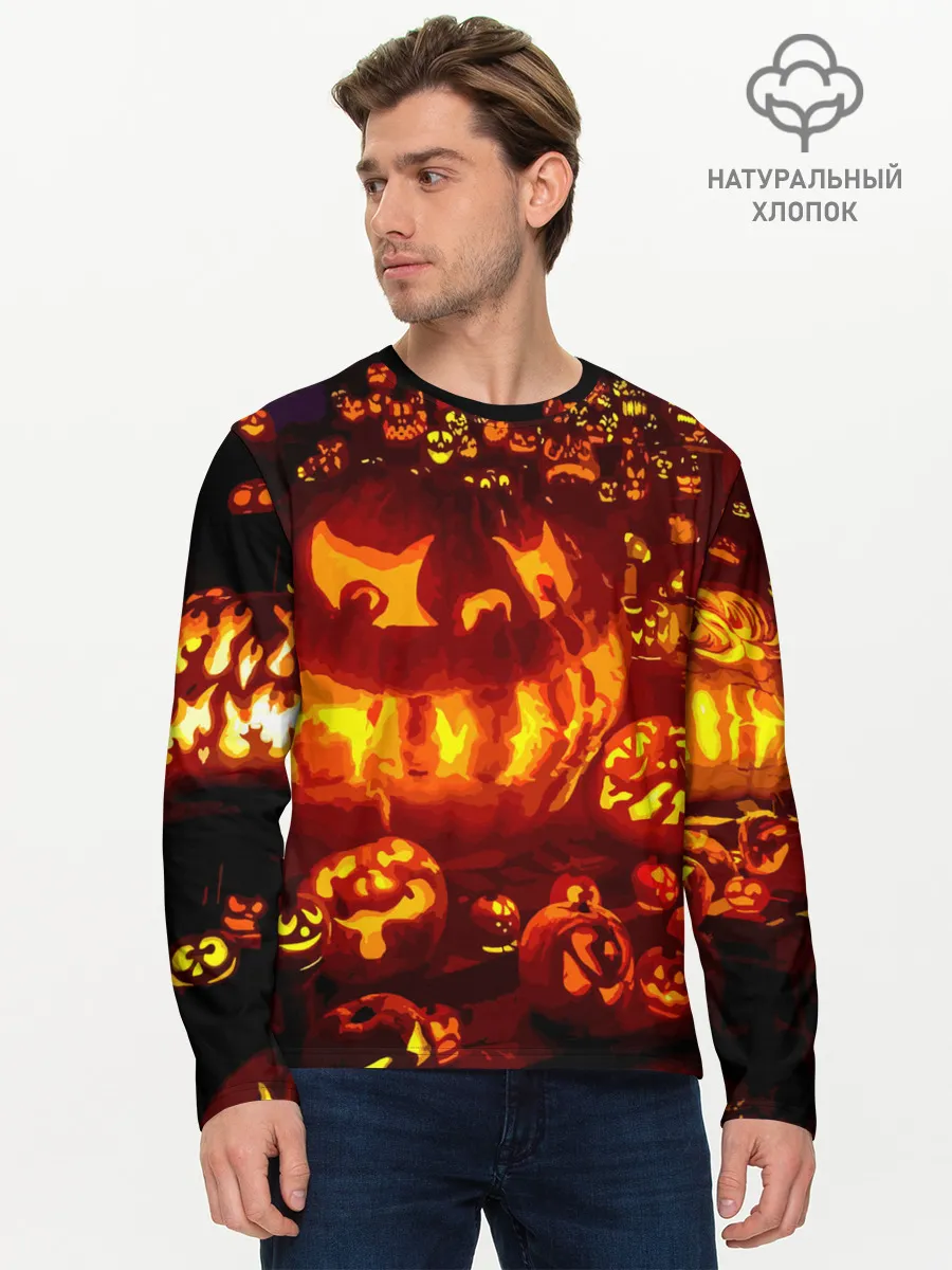 Мужской лонгслив базовый / Тыквы на Хэллоуин