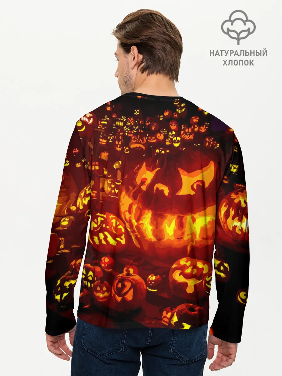Мужской лонгслив базовый / Тыквы на Хэллоуин