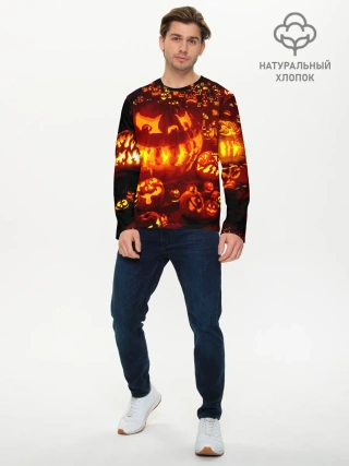 Мужской лонгслив базовый / Тыквы на Хэллоуин