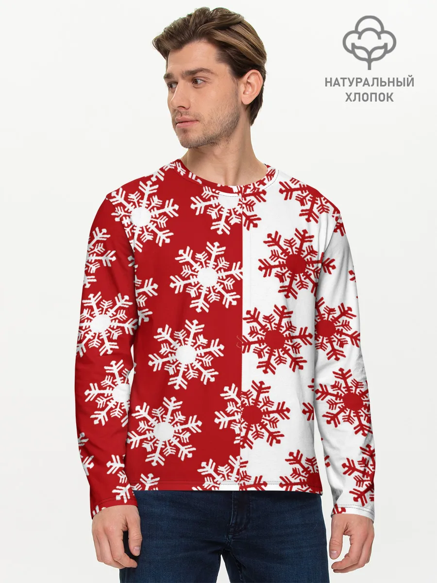 Мужской лонгслив базовый / Новогодние Снежинки 2022