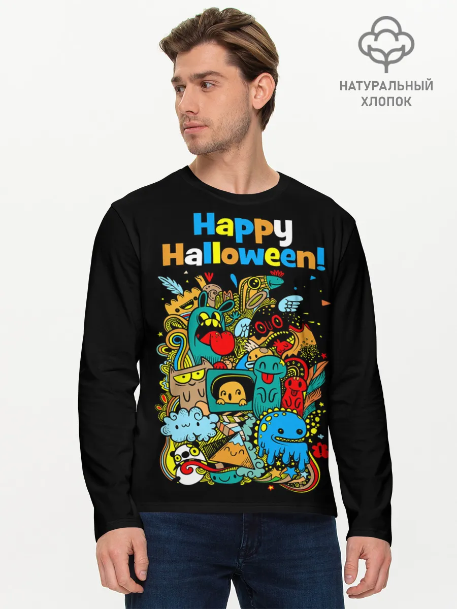 Мужской лонгслив базовый / Монстры празднуют Хеллоуин