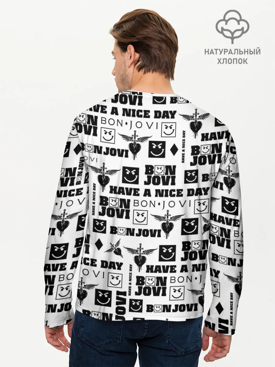 Мужской лонгслив базовый / BON JOVI ЛОГОБОМБИНГ | БОН ДЖОВИ ПАТТЕРН