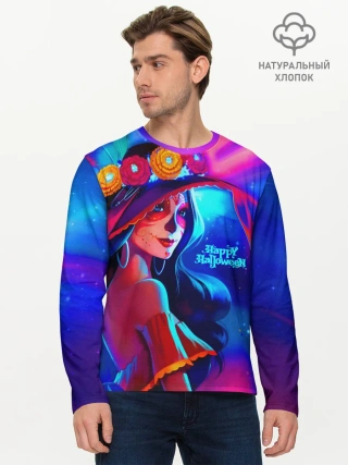 Мужской лонгслив базовый / Неоновая ведьма