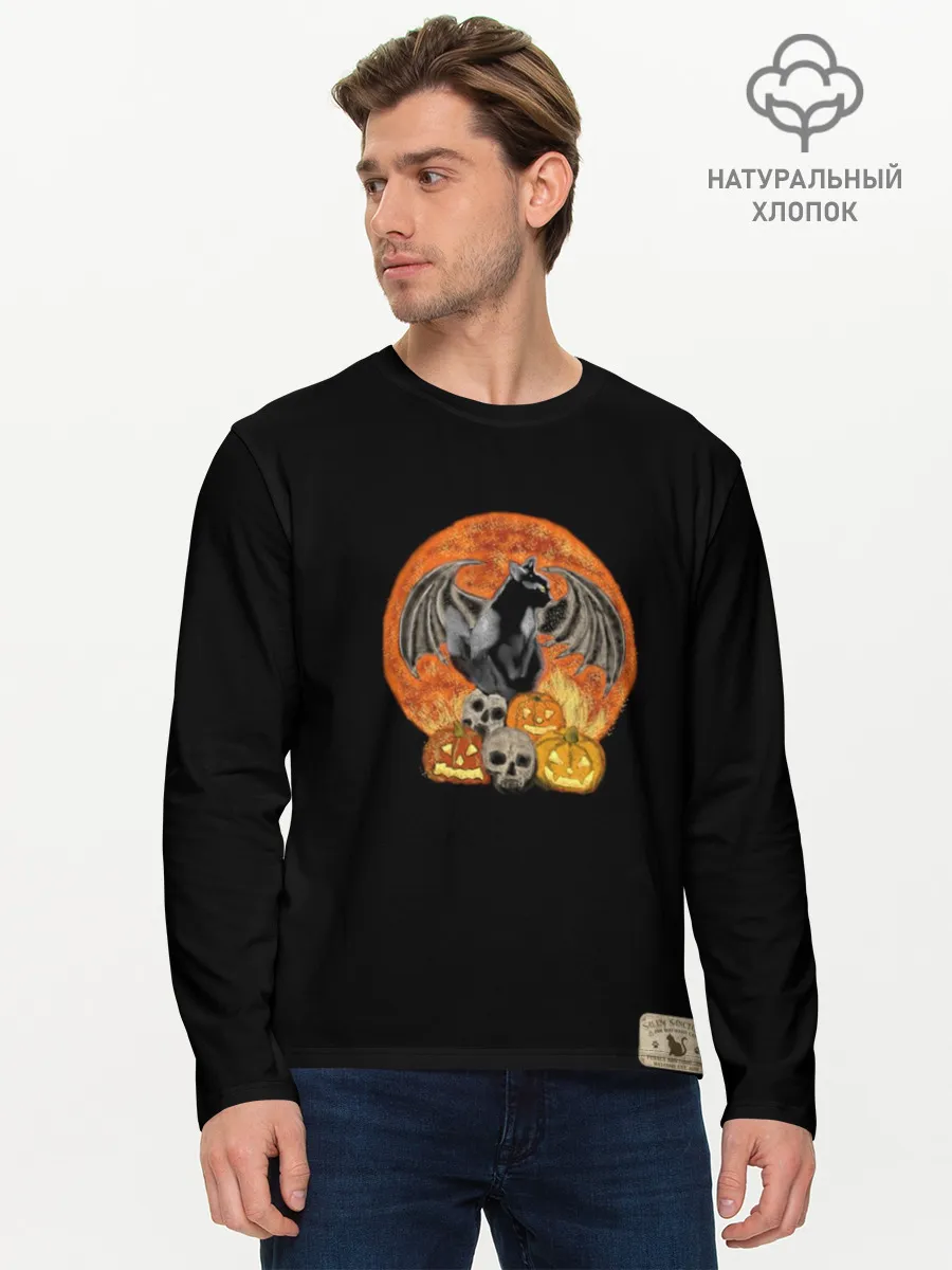 Мужской лонгслив базовый / Хэллоуинская кошка