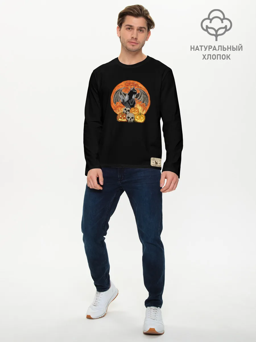 Мужской лонгслив базовый / Хэллоуинская кошка