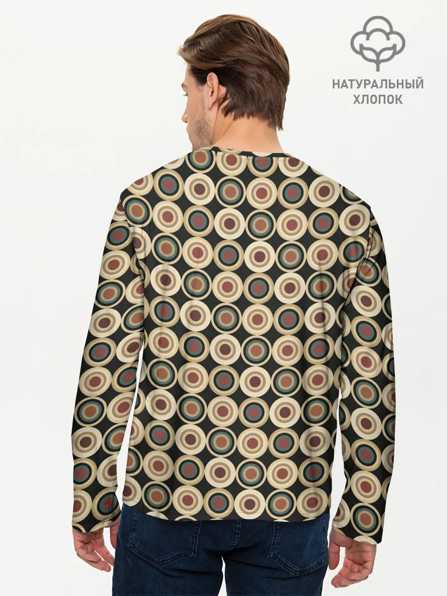 Мужской лонгслив базовый / Абстракция из бежевых и зеленых кругов