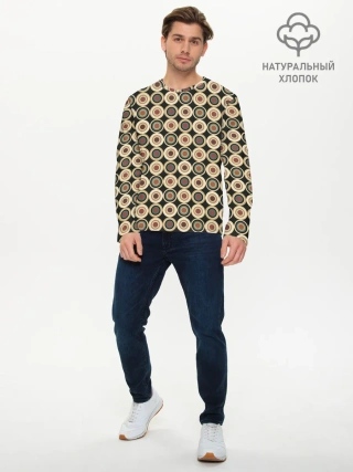 Мужской лонгслив базовый / Абстракция из бежевых и зеленых кругов