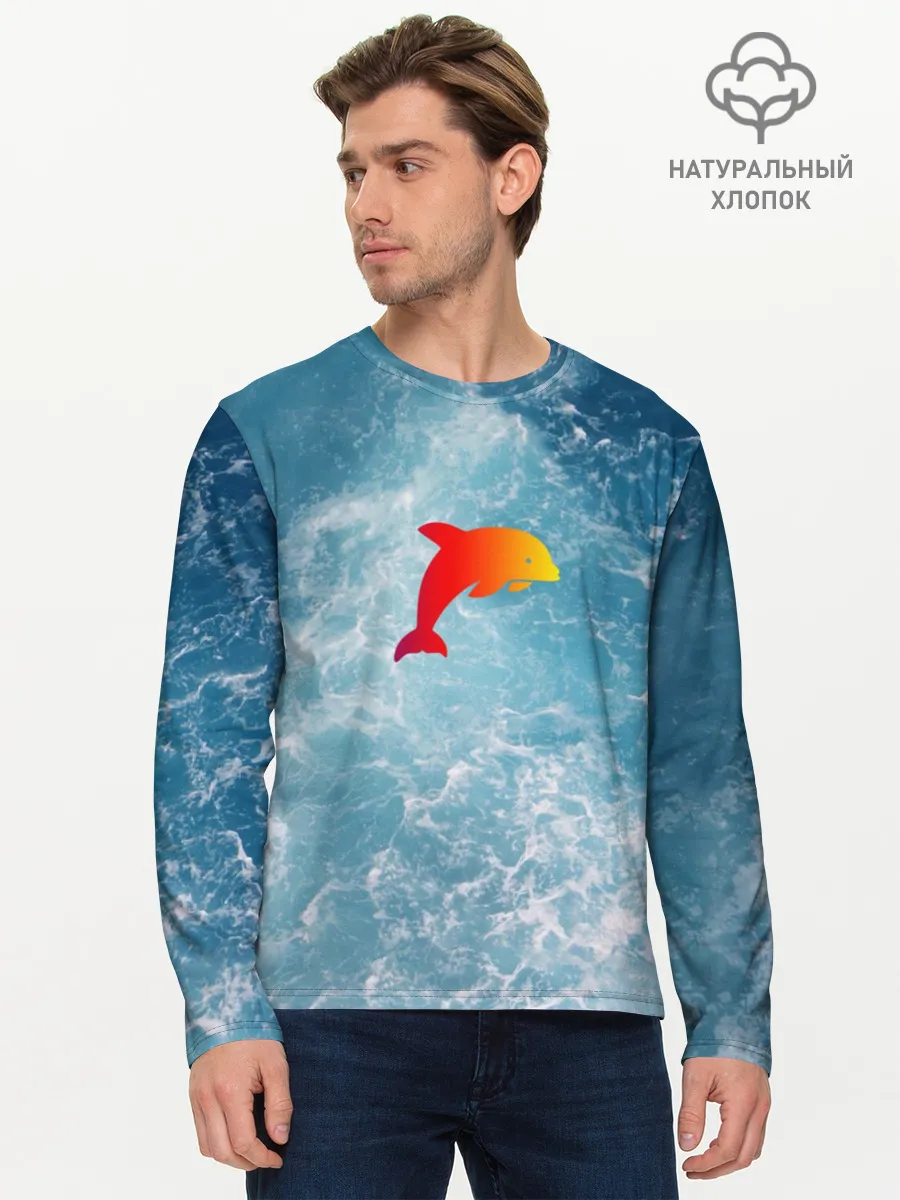 Мужской лонгслив базовый / Дельфин в море