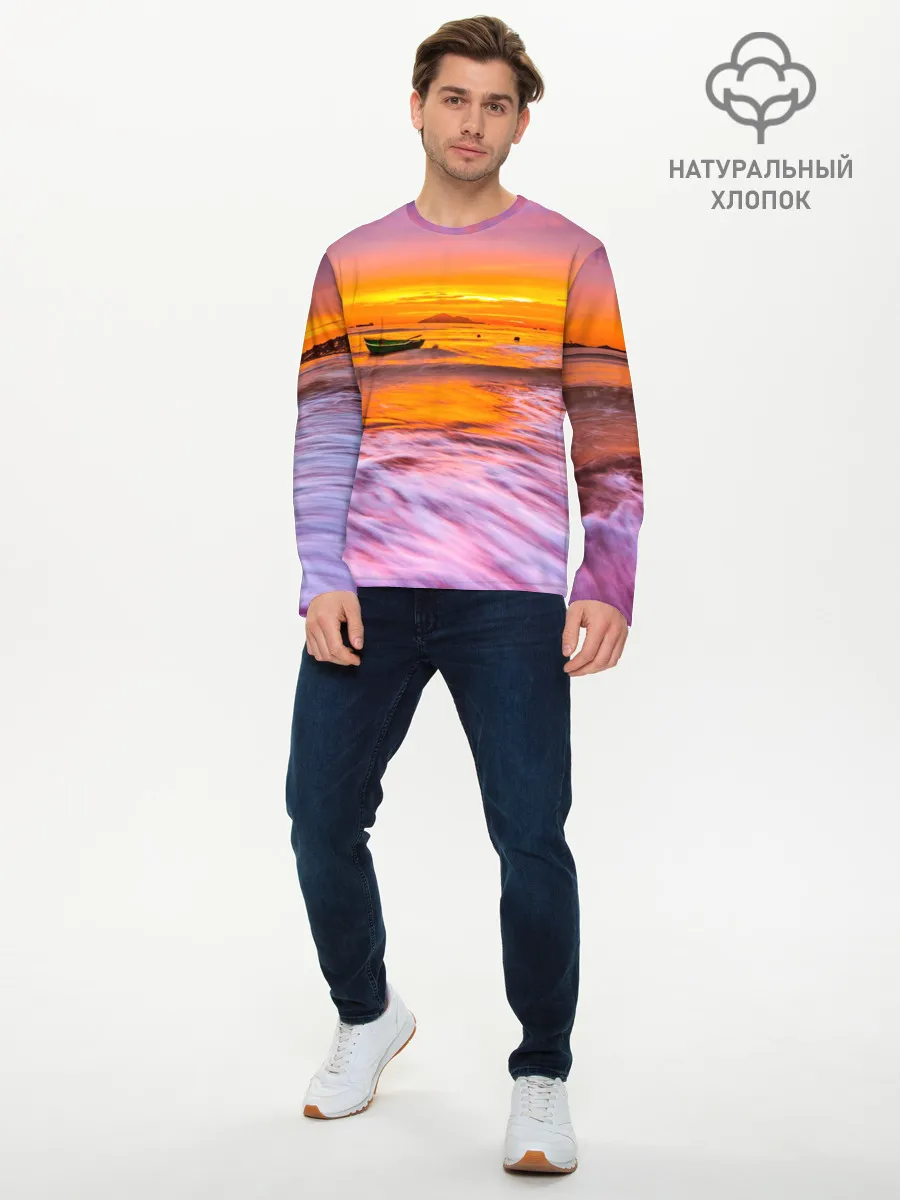 Мужской лонгслив базовый / Закат на пляже