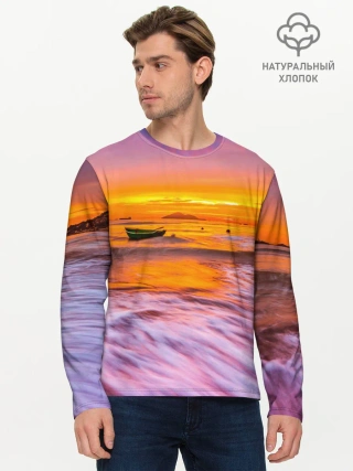 Мужской лонгслив базовый / Закат на пляже