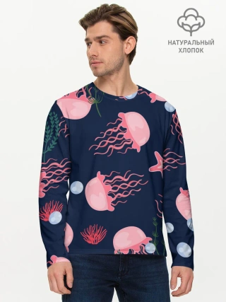 Мужской лонгслив базовый / розовые медузы