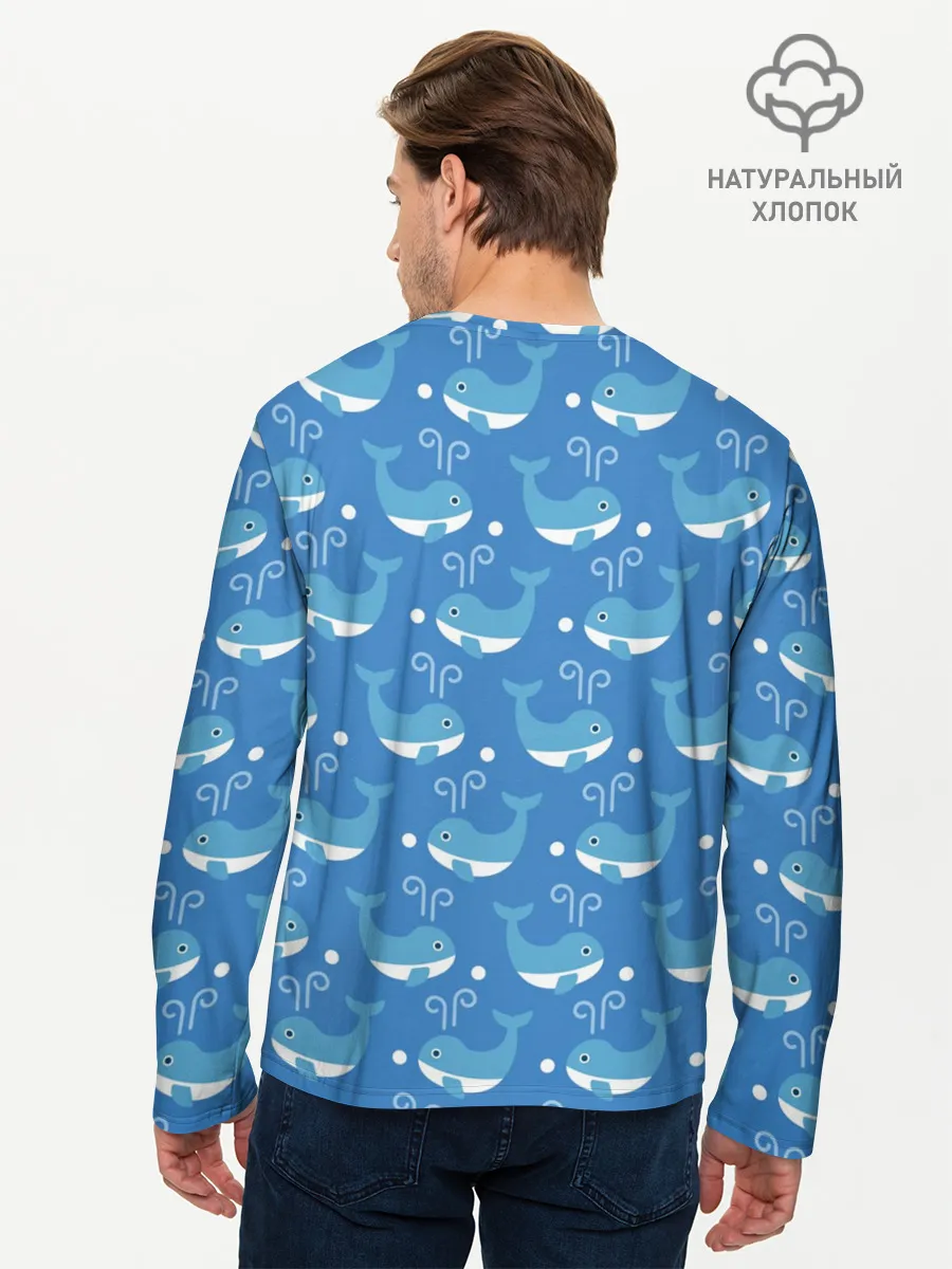 Мужской лонгслив базовый / Киты паттерн