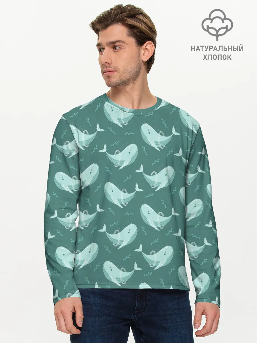 Мужской лонгслив базовый / Киты