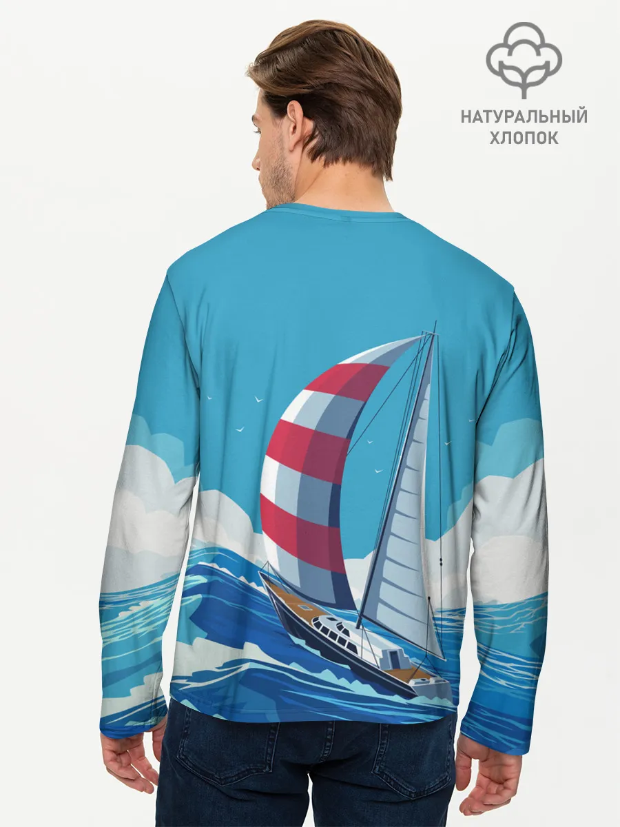 Мужской лонгслив базовый / ПАРУСНИК В МОРЕ | ЛЮБЛЮ МОРЕ