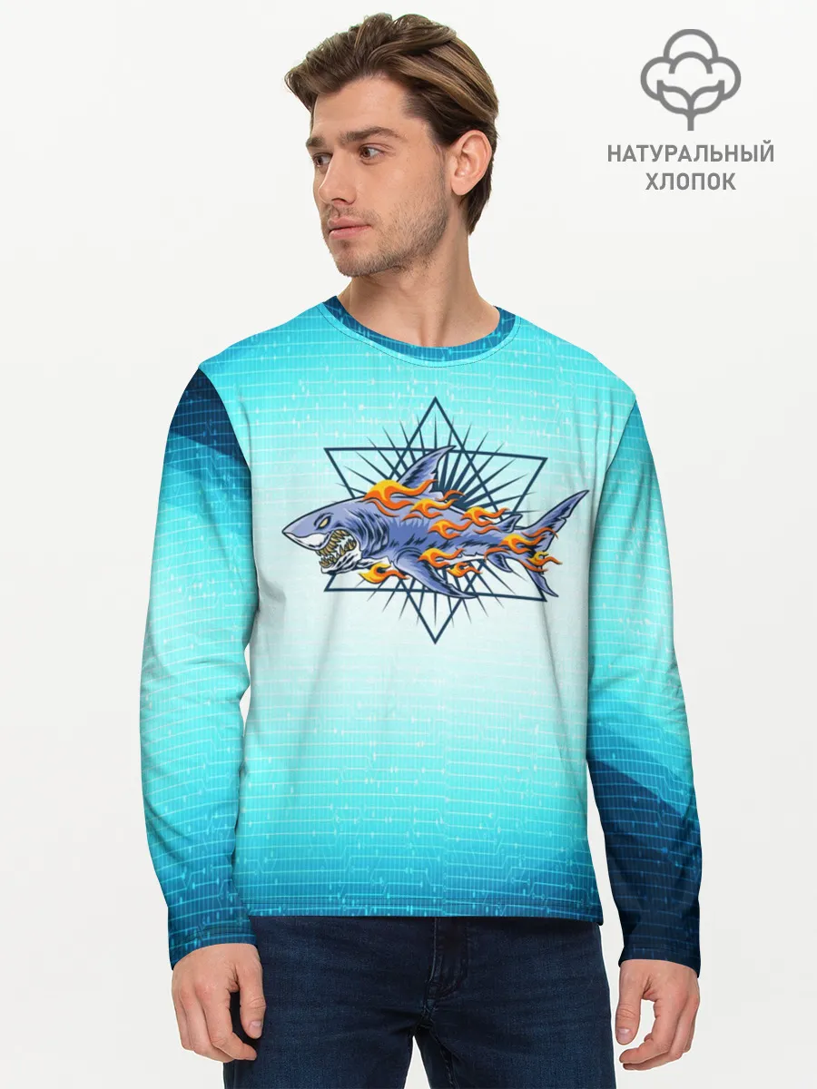 Мужской лонгслив базовый / Акула в огне