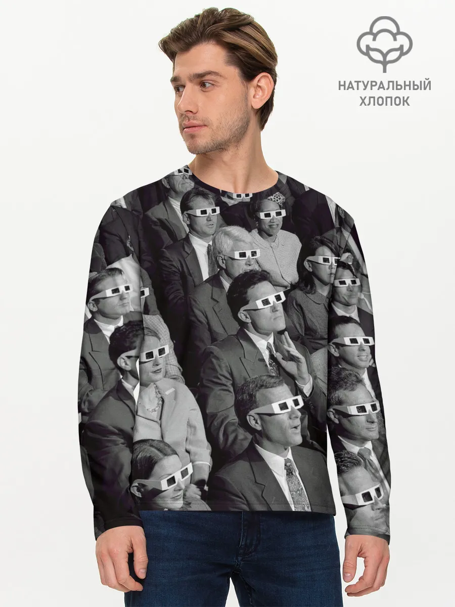 Мужской лонгслив базовый / Люди смотрят фильм в 3d очках