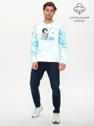 Мужской лонгслив базовый / Пингвин рыбачит
