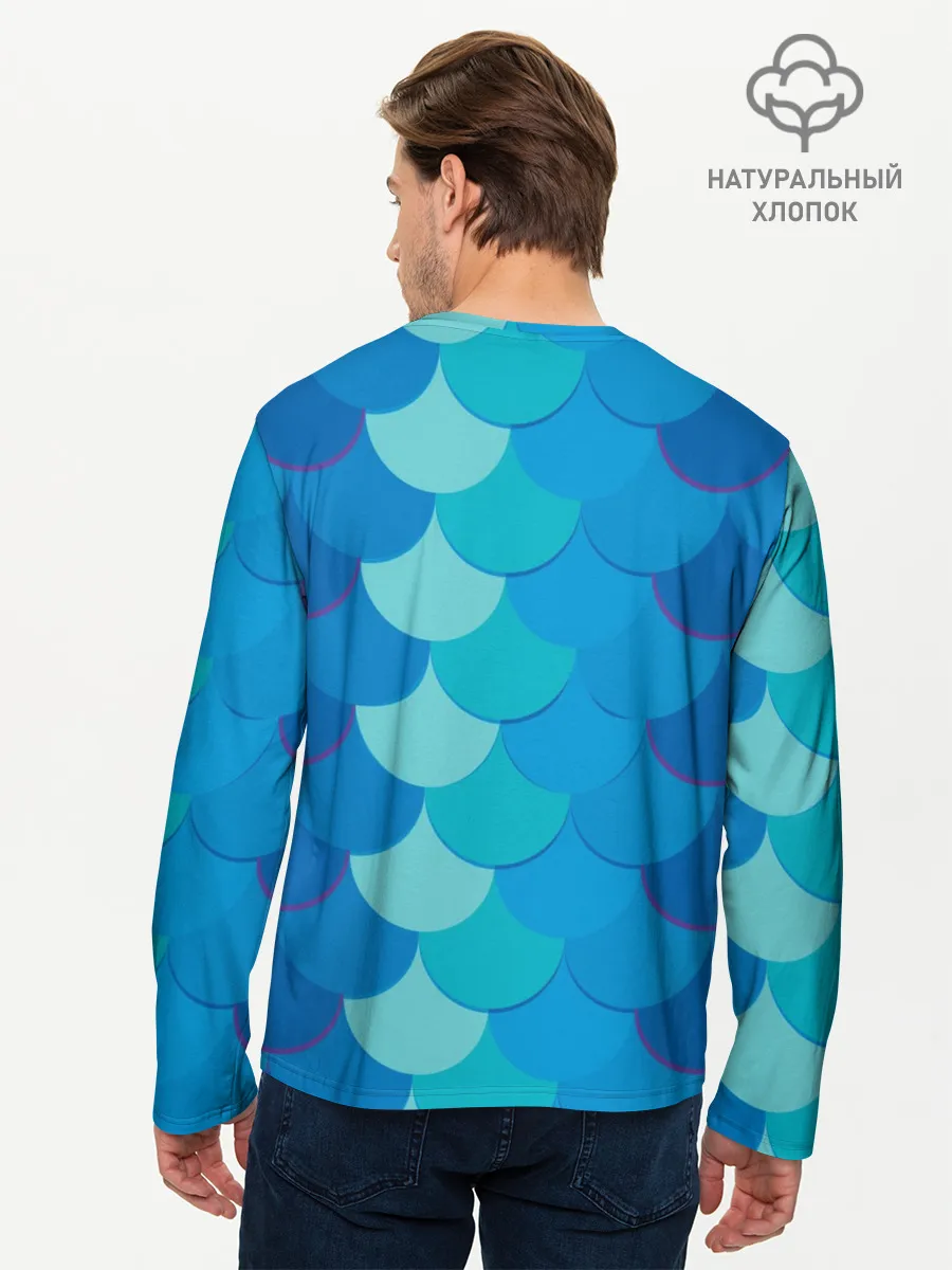 Мужской лонгслив базовый / Синяя чешуя рыбы
