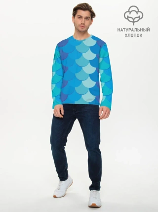 Мужской лонгслив базовый / Синяя чешуя рыбы