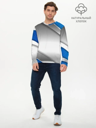 Мужской лонгслив базовый / 3D СЕРЕБРО BLUE LINES