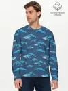 Мужской лонгслив базовый / Киты на синем