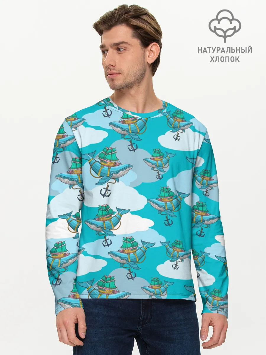 Мужской лонгслив базовый / Киты и корабль