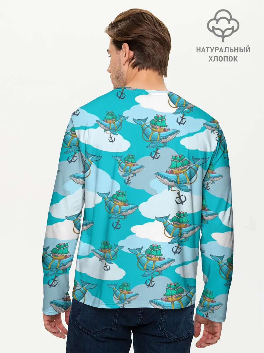 Мужской лонгслив базовый / Киты и корабль
