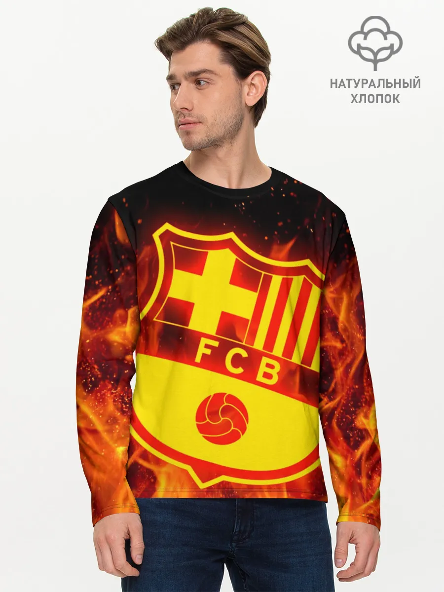 Мужской лонгслив базовый / FC BARCELONA / FIRE / ОГОНЬ