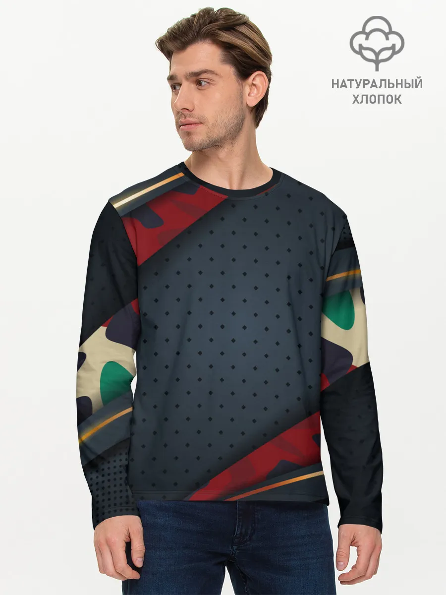 Мужской лонгслив базовый / 3D Dark red & black