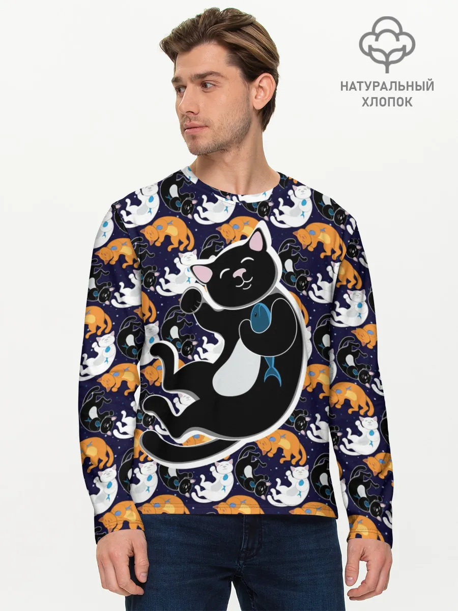 Мужской лонгслив базовый / Японские котики
