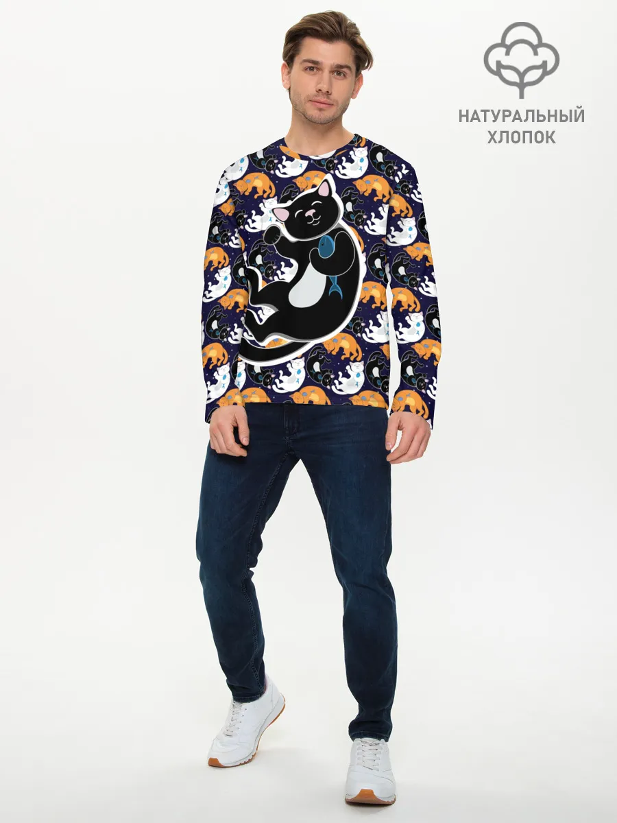 Мужской лонгслив базовый / Японские котики
