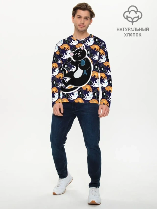 Мужской лонгслив базовый / Японские котики