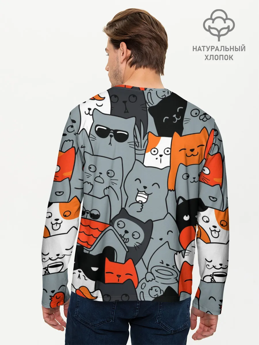 Мужской лонгслив базовый / Разноцветные коты
