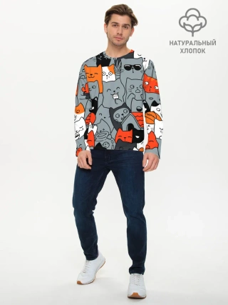 Мужской лонгслив базовый / Разноцветные коты