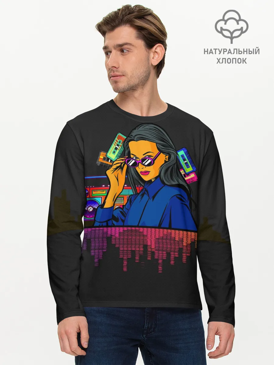 Мужской лонгслив базовый / Ретро стиль. Девушка.