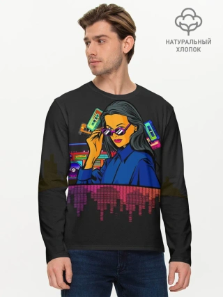 Мужской лонгслив базовый / Ретро стиль. Девушка.