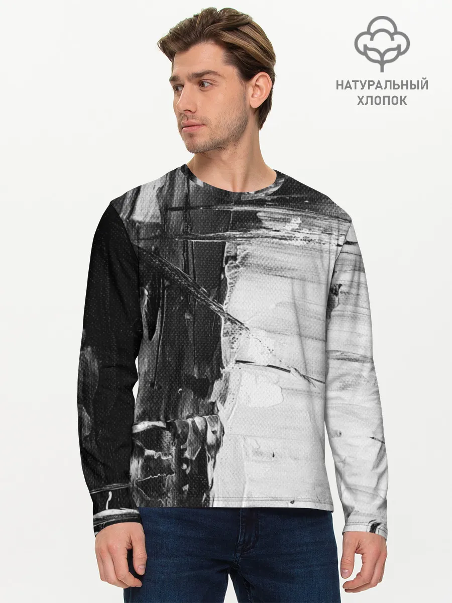 Мужской лонгслив базовый / Черно-Белый Арт