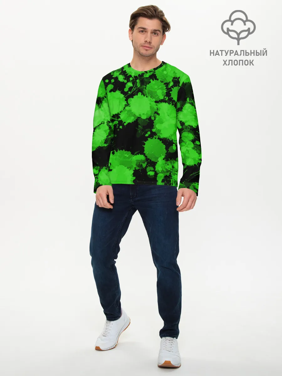 Мужской лонгслив базовый / Зеленые Кляксы