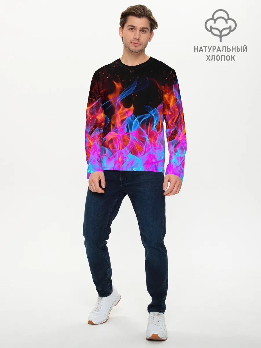 Мужской лонгслив базовый / ТРИ ОГНЯ / FIRE / СИНИЙ ОГОНЬ