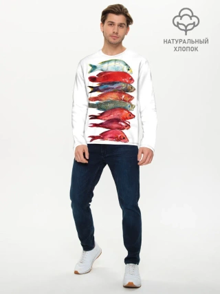 Мужской лонгслив базовый / рыбки