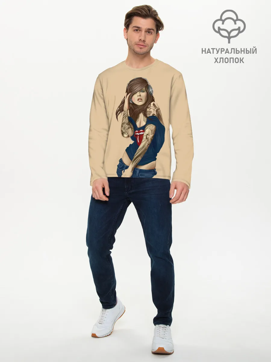 Мужской лонгслив базовый / ДевушКа слушает Музыку